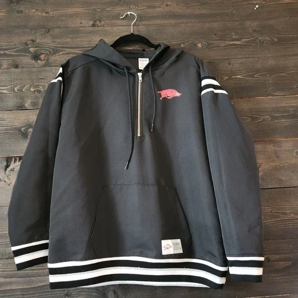 VICTORIAS SECRET PINK ARKANSAS RAZORBACKS WINDBREAKER HOODIE XS Black - Picture 2 of 11